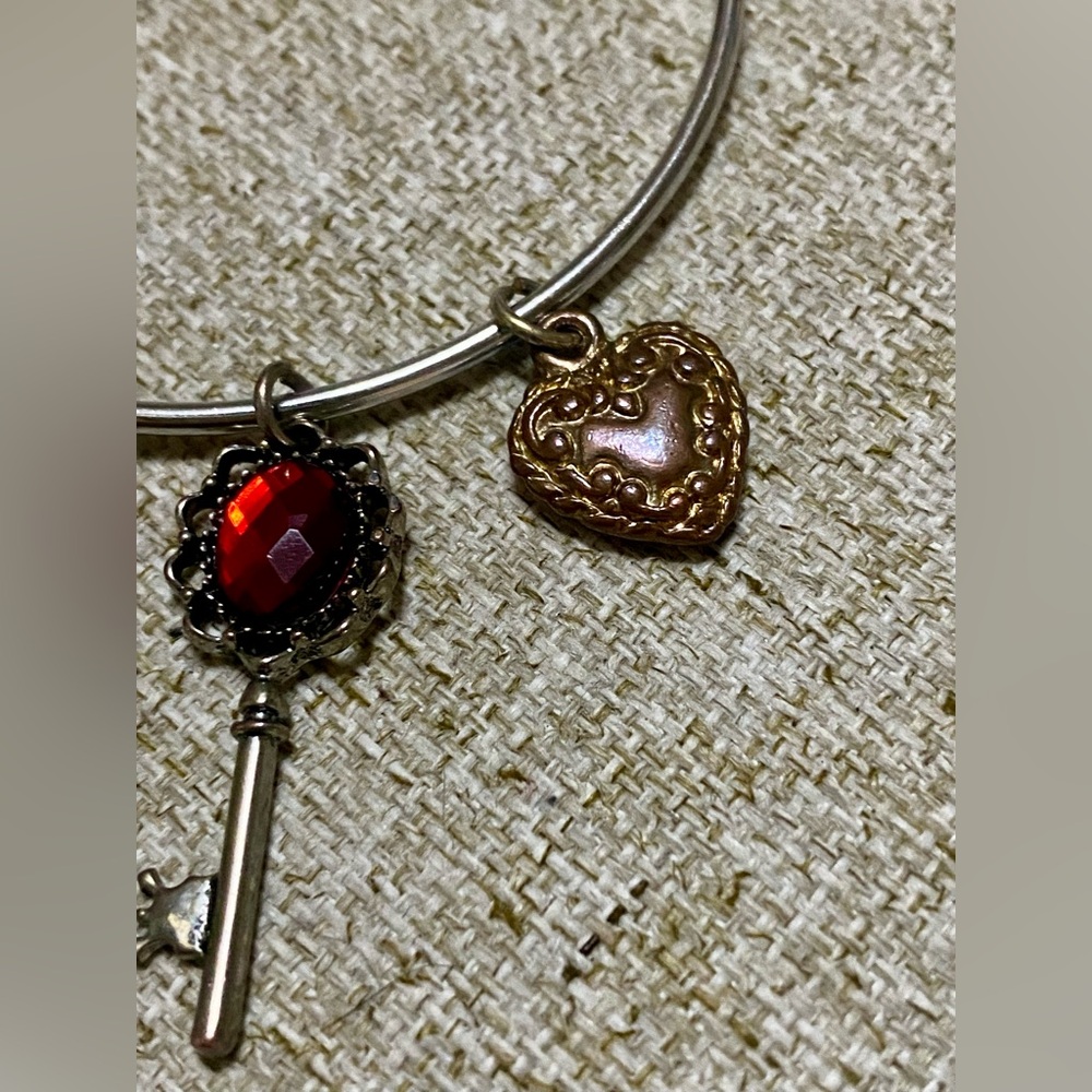 Silver Charm Bracelet with Red and Gold Accents - Picture 5 of 10